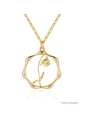 18K Gold Plated Birth Flower Necklace Dainty Pendant